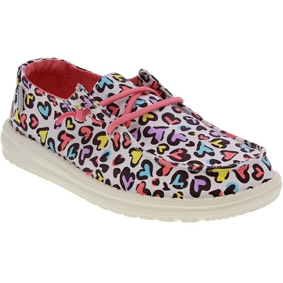 Hey Dude Other - Hey Dude Colorful Hearts Girl’s Wendy Toddler Slip On – White Leopard Size 4 NEW